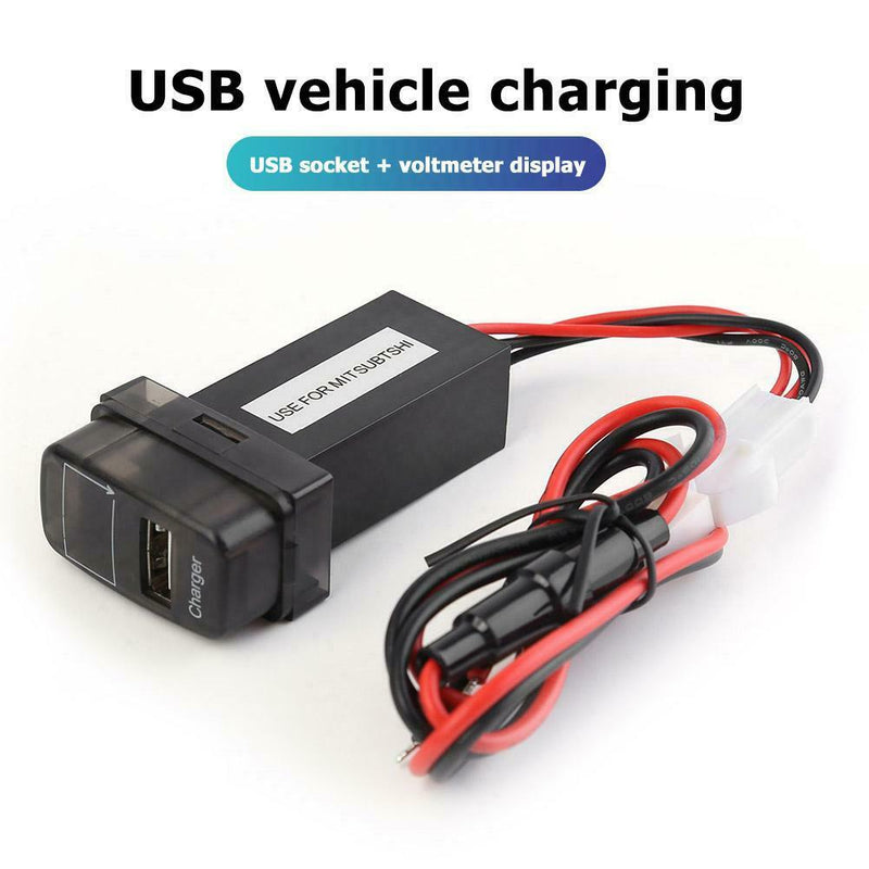For Mitsubishi USB Car Charger with Blue LED Voltmeter 2.1A Charger Socket