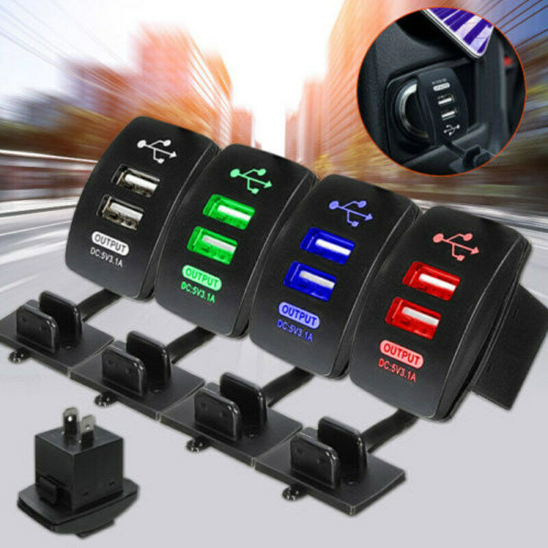 Blue LED Car Motorcycle Dual USB Ports Charger Power Supply 5V 4.2A