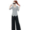 Fashion V-neck Striped Women Long Sleeves Blouse Cross Irregular Tops (XL)