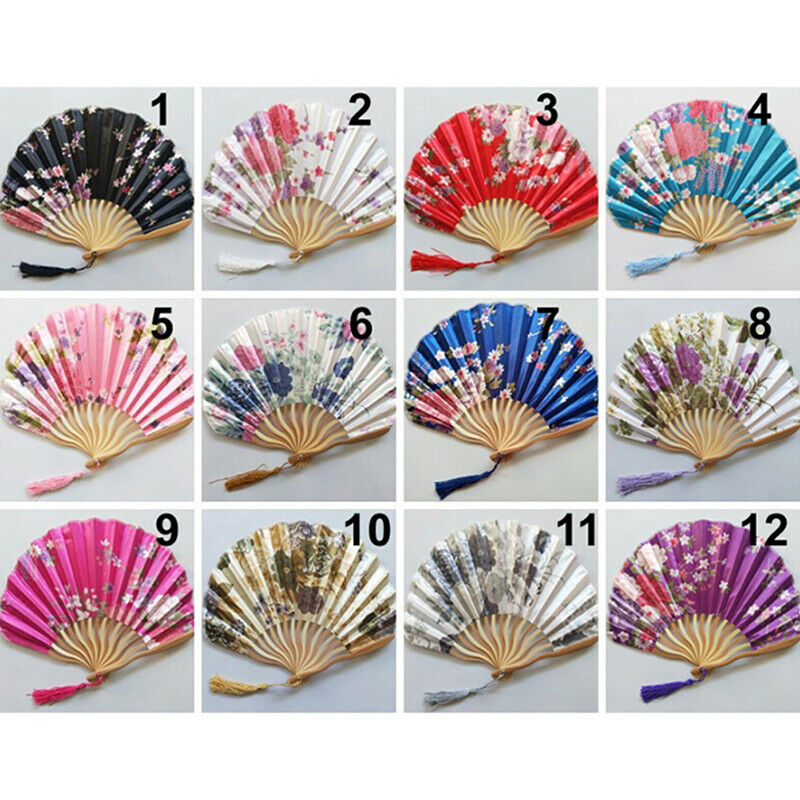Pattern Chinese Style Hand Held Silk Bamboo Folding Fans Wedding Hand Fan JC,a