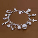 925 Plated Heart Cross Star Chain Fashion Bangle Bracelets