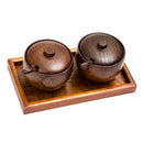 2pcs/Set Wooden Seasoning Pot with Tray Spoon Set Storage Canister Spice Jar