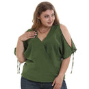 Off Shoulder Short Sleeve T Shirts Women Chiffon Tops (Army Green)(5XL)
