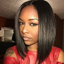 Women Silky Black Straight Bobo Hairstyle Middle Parted Wig Hairpiece