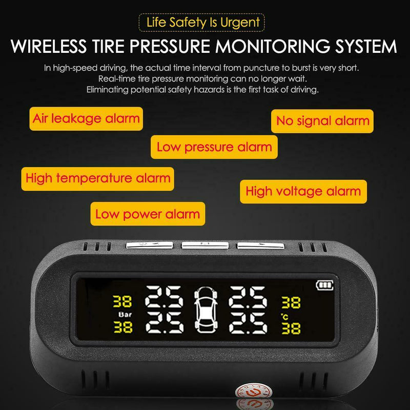 C68 USB+Solar Car TPMS Tire Pressure Monitor System with 4 External Sensors A