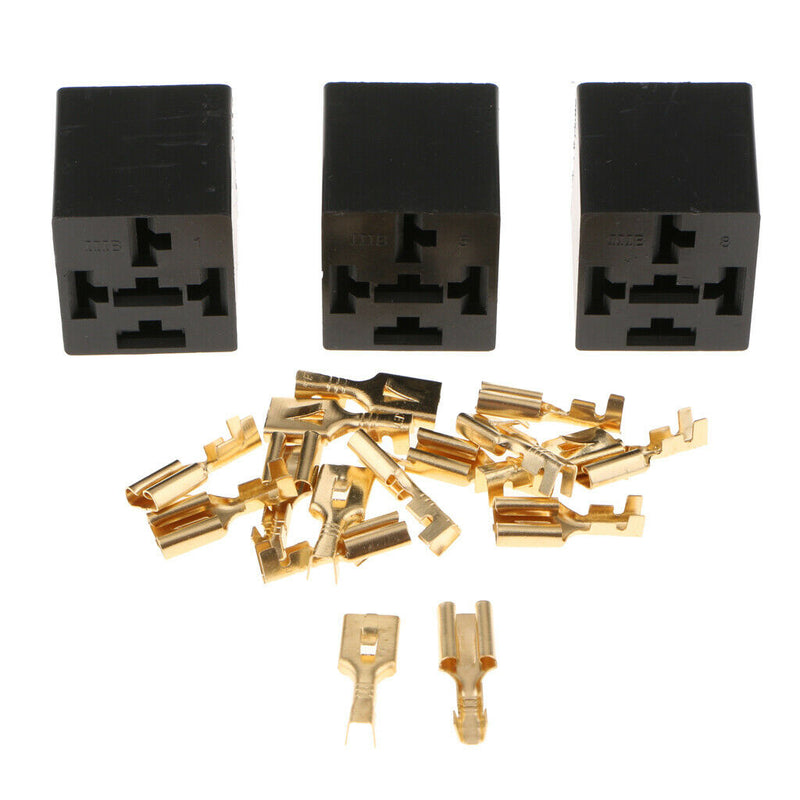 3Pcs 40A 5 Pin Relay Socket Holders With Terminals Car Electrical Wiring Parts