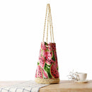 Folk Women Watermelon Print Bucket Handbag Beach Canvas Straw Shoulder Bag