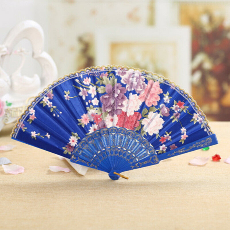 Folding Fan Chinese Flower Lace Silk Hand Held Fan Wedding Dancing Party Gift Ew
