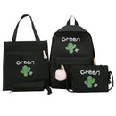 4Pcs Canvas School Backpack Set for Teenage Girls Cactus Printing Shoulder