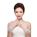 White Wedding Bridal Short Prom Wrist Lace Gloves With Bowknot Rhinestone
