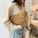Summer Straw Tassel Shoulder Bag Women Beach Messenger Satchel Bags (Brown)