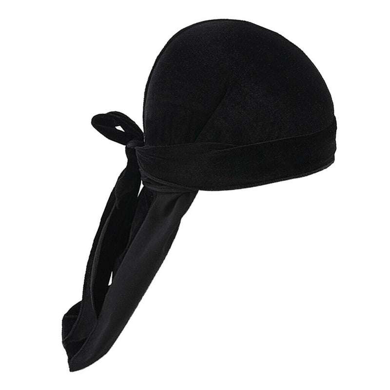 2pcs Mens Elegant Velvet Bandana Hat Long-Tail Muslim Headwear Beanie Cap