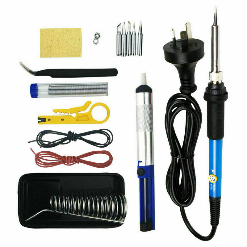 15Pcs Electric Soldering Iron Kit Welding Tool Set Adjustable Temperature 60W #
