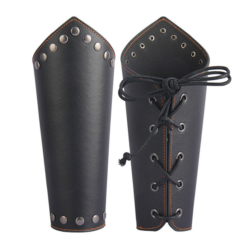 Medieval Knight Lace Up Wristband Wide Cuff Bracelet Costume Arm Armor Black
