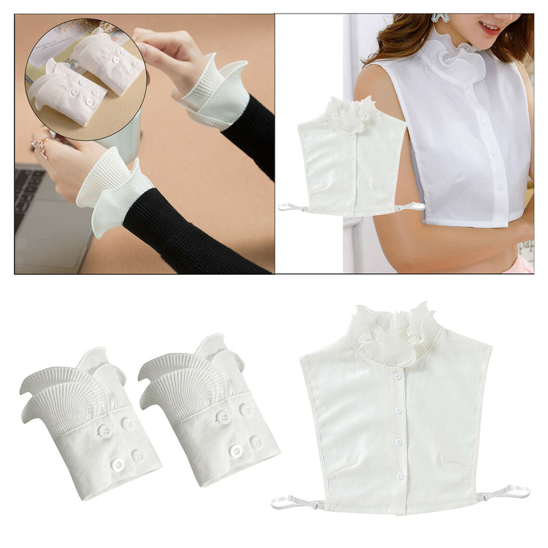 Lady False Collar Cuff Set Stand Ruffles Half Shirt Detachable False Faux Collar