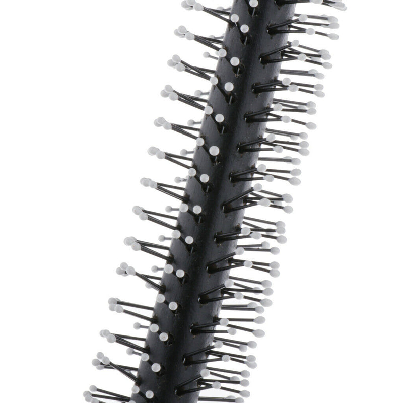 1 Piece Small Mini Round Hair Brush Nylon Bristles, Black Long Wood Handle Hair