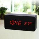 Multicolor Sound Control Wooden Wood Square Led Alarm Clock Desktop Table D