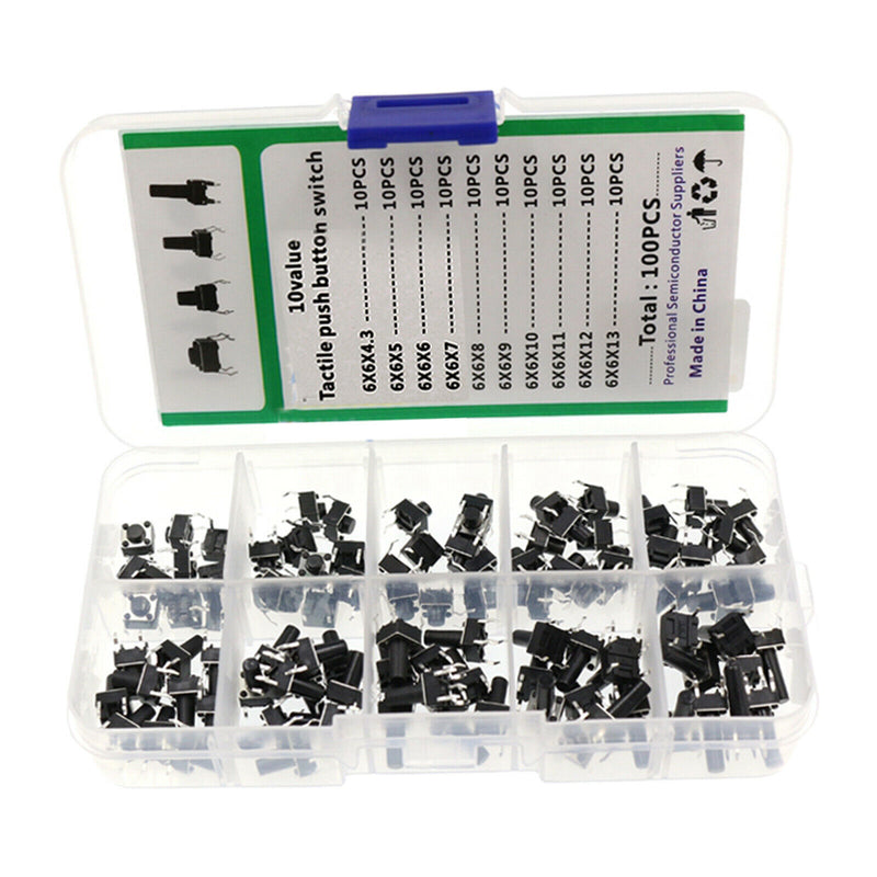 100PCS 6x6x4.3-13mm PCB Momentary Tactile Tact Push Button Switch Assortment