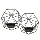 2Pcs IRON HOLLOW GEOMETRIC PILLAR CANDLE HOLDER CAGE LANTERN WEDDING Black