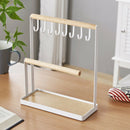 Jewelry Display Stand Holder with Wooden Ring Tray and Hooks Storage Neckla