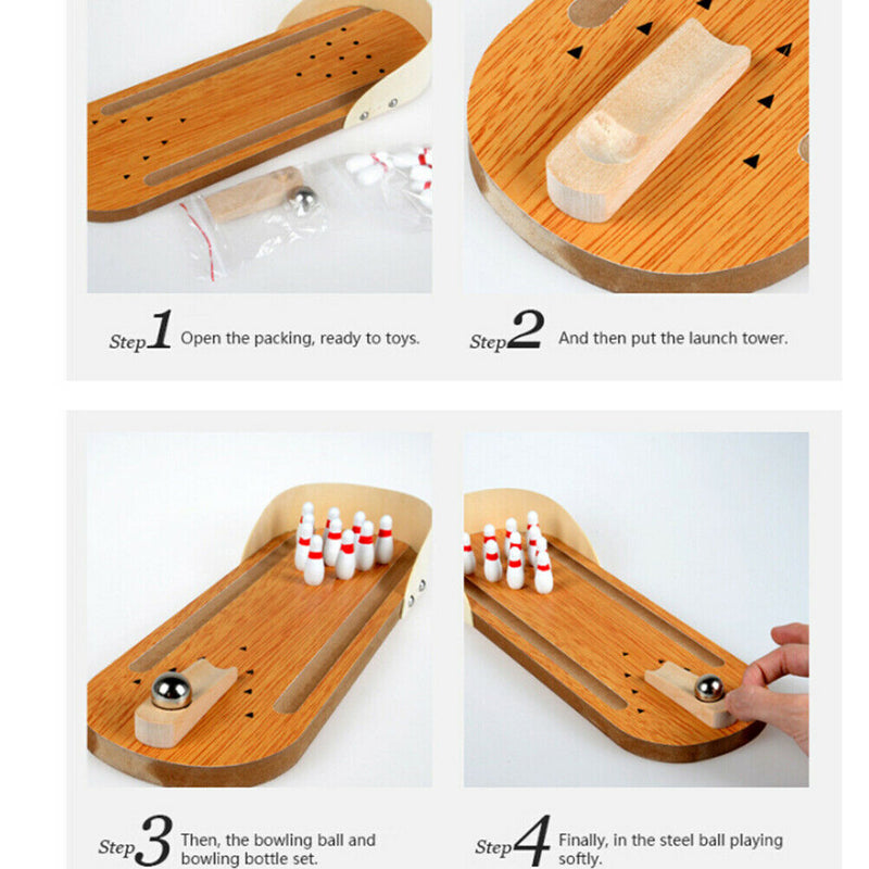 1Set anti-stress table desktop mini bowling game set wooden family party t Gw