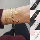 4Pcs/Set Women Bohemian Crystal Bracelet Leaf Moon Handmade Alloy Bangle Jewe OZ