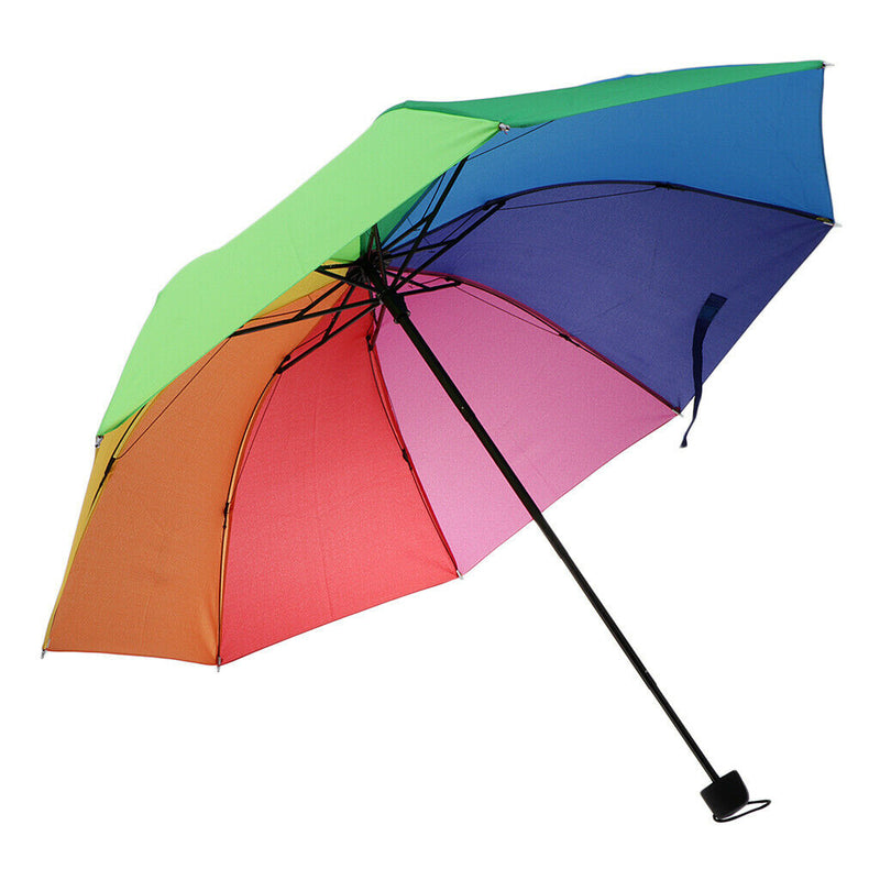 Portable Rainbow Strong Windproof Sun/Rain Umbrella Automatic 3 Fold Handle