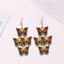Retro Butterfly Hook Earrings Women Bohemian Enamel Long Drop Ear Jewelry