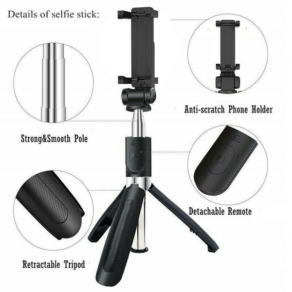 Extendable Selfie Stick Monopod  Tripod Wireless Remote Shutter For Cellphone