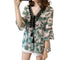 Women Plus Size Floral Print Chiffon Loose V-Neck Sleeve Top (Green) (XXL)