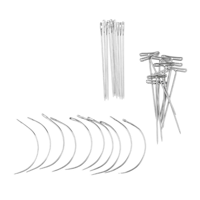 30 Pieces Wig Making Pins Needles Set, Wig T Pins J Pins C Curved Needles Hair