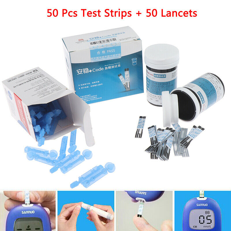 Diabetic Code Blood Glucose Test Strips 50pcs + Test Paper 50pcs Lancet Needles-