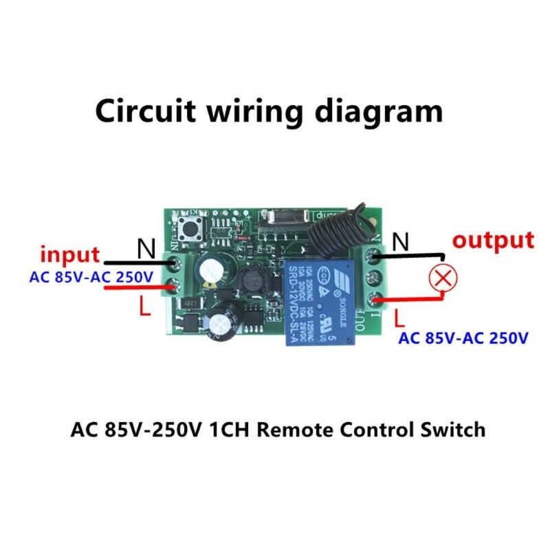 1CH RF 433MHz Wireless Remote Control Switch Module Learning Code Relay AC 220V