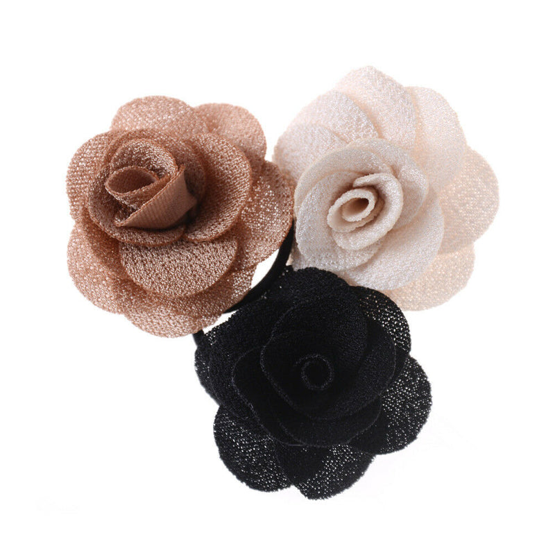5pc Rose Flowers Hair Bands Rubber Hair Accessories For Girls Women Nw