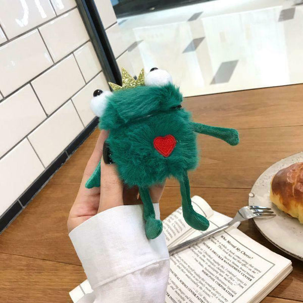 Cute cartoon stereo creative plush frog prince earphone set for Airpods 1/2