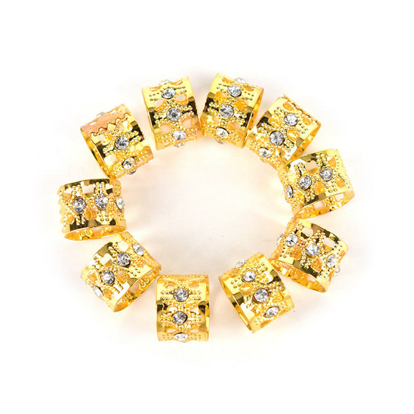 10Pcs Braiding Hair Rings Dreadlock Marley Braids Beads Clips Cuffs Rhinestone Z
