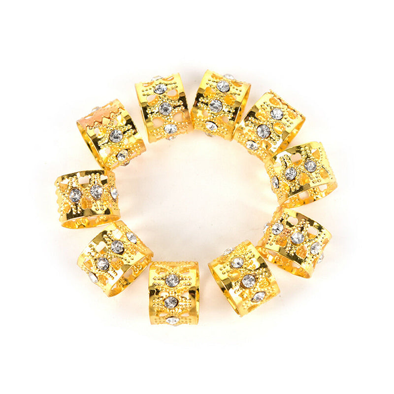 10Pcs Braiding Hair Rings Dreadlock Marley Braids Beads Clips Cuffs Rhinestone Z