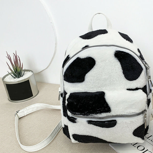 Cow Zebra Print Shoulder Schoolbag Women Girl Plush Mini Backpack (Style 2)