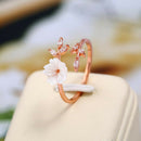 Fashion Zircon Crystal Leaf Flower Crystal Finger Open Rings Women Jewelry Gift