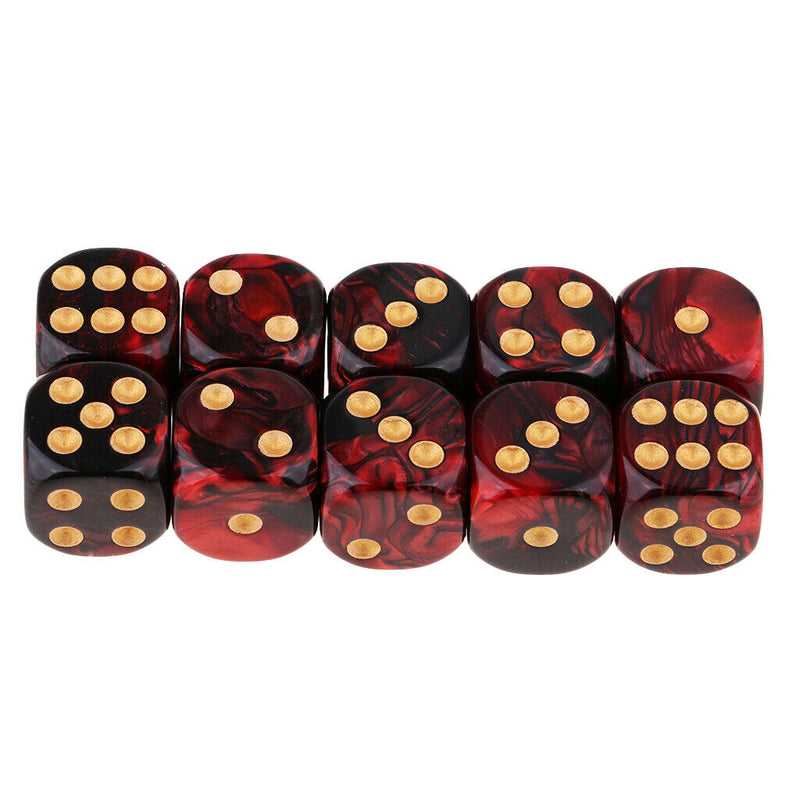 10pcs 16mm Opaque Six Sided Spot Dice Games D6 D&D RPG Red+Black
