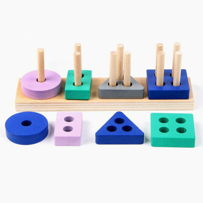 16pcs/Set Wooden Toys, Stacker Stacking Sorting Block Shapes Games Geometric