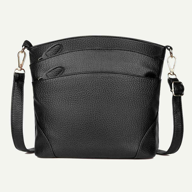 Solid Color Shoulder Messenger Handbags Women Leather Crossbody Bag (Black)
