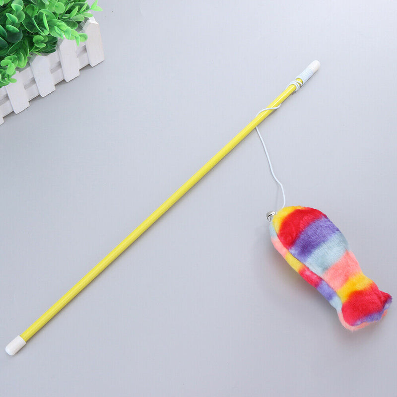 Cat Teasing Stick Plush Fish Wand Squeaky Pet Teaser Rod Interactive Toys