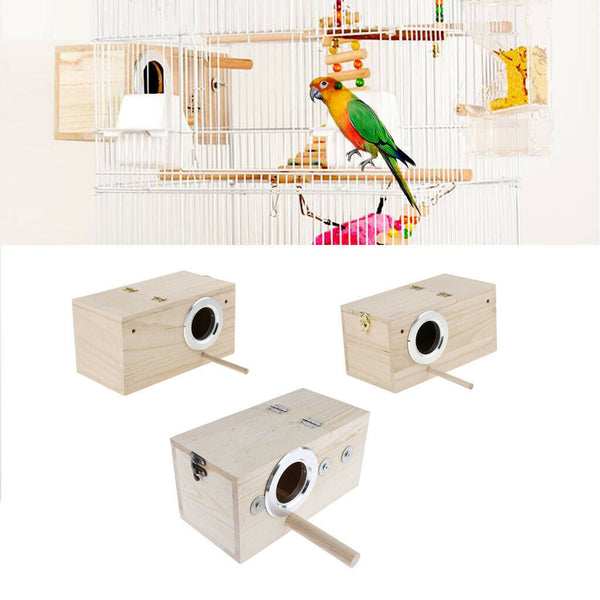 Wooden Cage Bird Parrot Parakeet Nest Small Animals House Middle Left Open