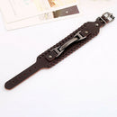 Retro Cowhide Leather Bracelet Rivet Metal Bangles Unisex Jewelry (Brown) A