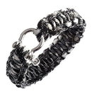 Paracord 550 Survival Bracelet with Stainless Steel Bow Shackle - Black and