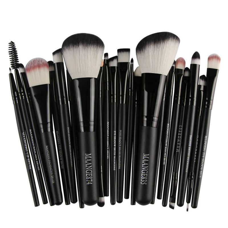 20Pcs Eyeshadow Makeup Brushes + 2Pcs Big Powder Blush Foundation Black