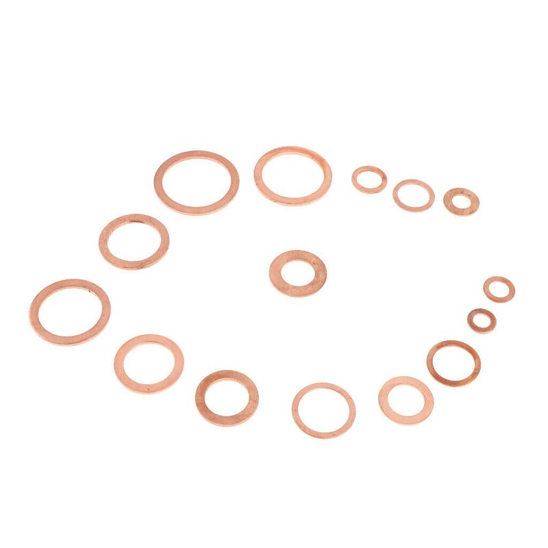 150 Pcs Copper Sealing Flat Washer Gaskets Set Threaded Bolt Connection