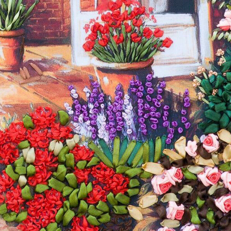 1 Set Ribbon Embroidery Kit Summer Flower Painting Embroidery Crafts 70x65cm DIY