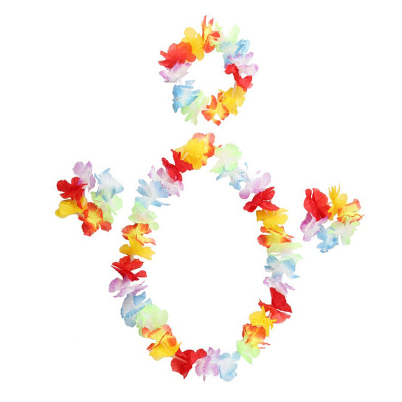 4 pcs/set Hawaiian Tropical Hula Luau Grass Dance Head Neck Wrist GarlandME